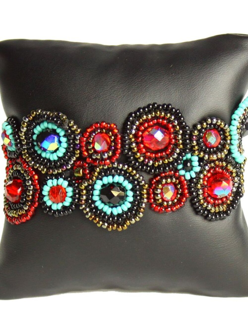 Czech Glass Bead "HALO" Bracelet TURQUOISE & RED